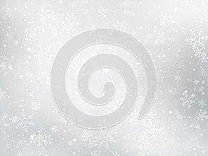 Silver winter Christmas background with snowflakes