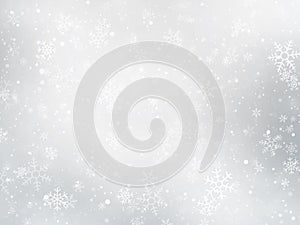 Silver winter Christmas background with snowflakes photo