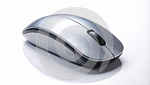 Side View of a Silver Wireless Computer Mouse with Scroll Wheel on White Background wireless mouse