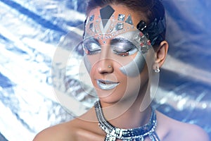 Silver woman future techno