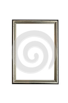 Silver wooden frame for photographs and paintings isolated on white background. Path saved.