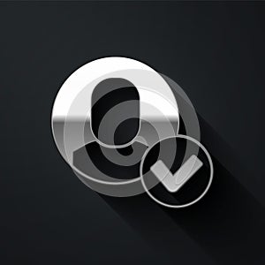 Silver Worker icon isolated on black background. Business avatar symbol user profile icon. Male user sign. Long shadow