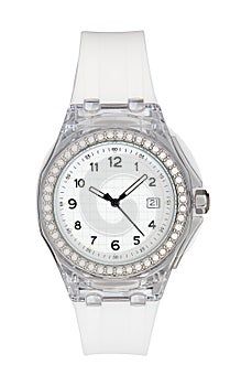 Silver wrist watch isolated with clipping path