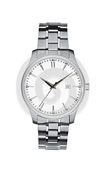 Silver wrist watch isolated white with clipping path