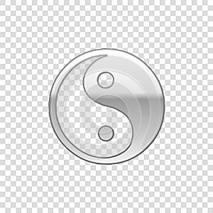 Silver Yin Yang symbol of harmony and balance isolated object on transparent background. Flat design. Vector