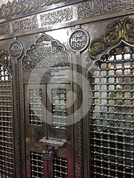 Silver Zarih inside Al-Hussein mosque in Cairo, Egpyt - Muslim holy place - Religious tour