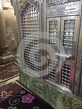 Silver Zarih inside Al-Hussein mosque in Cairo, Egpyt - Muslim holy place - Religious tour