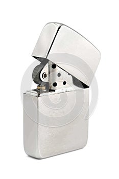 Silver zippo lighter on a white background
