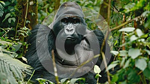 A silverback mountain gorilla in a rainforest . Generative Ai
