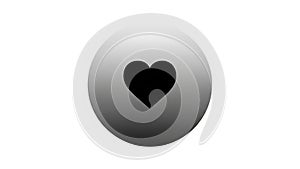 Silvergray gradient circle with black heart icon on white background in a simple design element