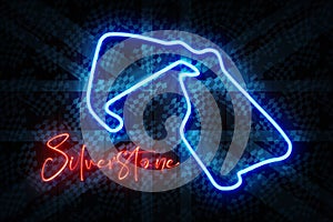 Silverstone Red and Blue Neon Sign on a Dark Checkered decorated Wooden Wall 3D illustration