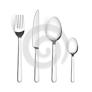 Silverware fork spoon cutlery isolated vector metal set. Knife silver steel kitchen tableware