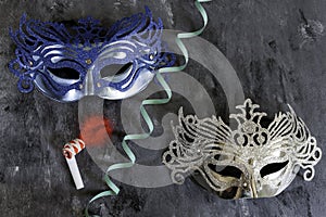 Silvery and blue carnival masks photo