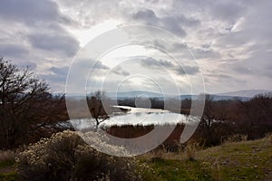 Silvery Winter Skies and Snow Flurries: Yakima River Delta viewed from Columbia Point