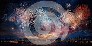 Silvester 2024 New year New Year\'s Eve Party background banner panorama long- firework fireworks on rustic dark night sky