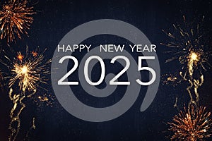 Silvester 2025 Happy New year, New Year`s Eve Party celebration holiday background- Frame made of firework fireworks on dark blue