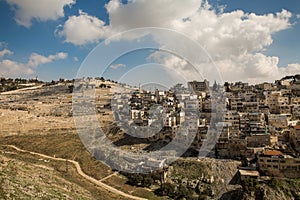 Silwan Village and Mount of Olives in Jerusalem .