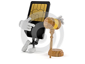 SIM card character with gavel