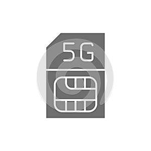 SIM card with fast 5G internet grey icon.