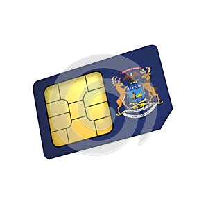 SIM Card with Flag of Michigan A concept of USA Mobile Operator