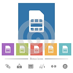 SIM card flat white icons in square backgrounds