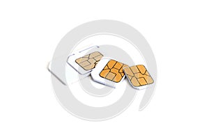 Sim card and micro simcard for cellphone on white background