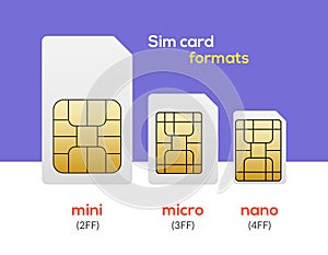 Sim card nano chip, micro simcard isolated mini size vector icon