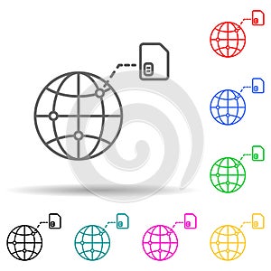 Sim card network, abroad multi color set icon. Simple thin line, outline of telecommunication icons for ui and ux, website or