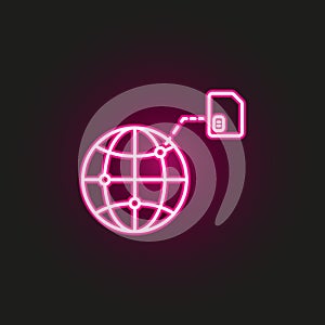 Sim card network, abroad neon style icon. Simple thin line, outline vector of telecommunication icons for ui and ux, website or