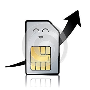 A sim card phone icon and an ascending arrow