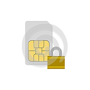 Sim-card security icon, lock sim card concept