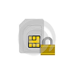 Sim-card security icon, lock sim card concept