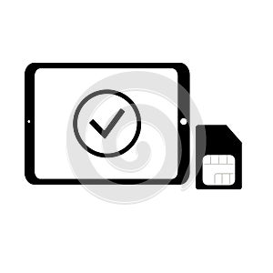 Sim card and tablet in black and white. Mobile phone card. Vector illustration