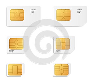 Sim card types icon set isolated. Cellular phone card - Normal, Mini, Nano. Smart cellular wireless communication gsm