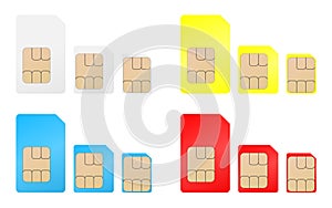 Sim card types icons. Realistic vector template.