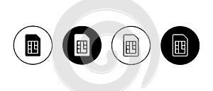 Sim card vector icons set. Phone cellular sim card chip, symbol in circle