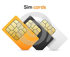 Sim card vector mobile phone icon chip. Simcard set isolated 3d design gsm