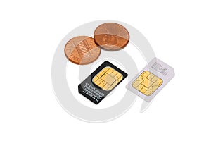 SIM cards for cellular phones and coins