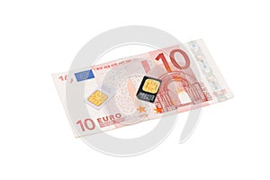 SIM cards for cellular phones on euro bill