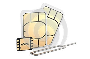 SIM cards with eject pin, 3D rendering photo