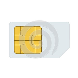 Simcard, smart cell wireless telecommunications micro gsm chip, electronics and telecommunication microchip design on white,