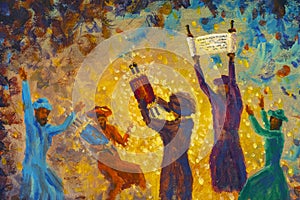 Simchat Torah painting religious holiday greeting card jewish religious holiday book torah painting