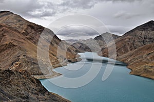 The Simila Pass above Manla Reservoir Gyantse County in the Tibet Autonomous Region of China.