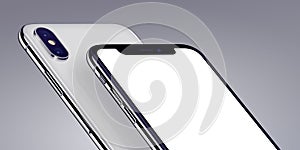 Similar to iPhone X isometric smartphones mockup close-up cropped on gray background