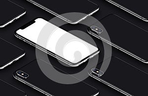 Similar to iPhone X perspective isometric smartphone mockup pattern on black surface