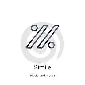 Simile icon. Thin linear simile outline icon isolated on white background from music and media collection. Line vector sign,