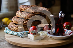 Simit with tea / Turkish Bagel.