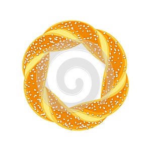 Simit turkish bread with sesame seeds. Bakery product vector.