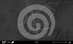 Simitli outlined, Bulgaria. Grayscale