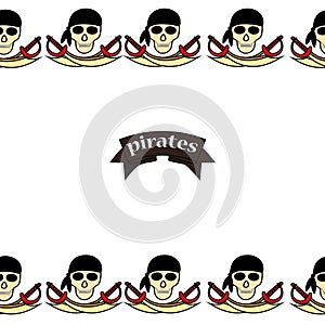 Simless pattern Pirates themed drawings by hand. Pirate symbols-swords, treasure chest, skull and crossbones, Davy Jones, octopus photo